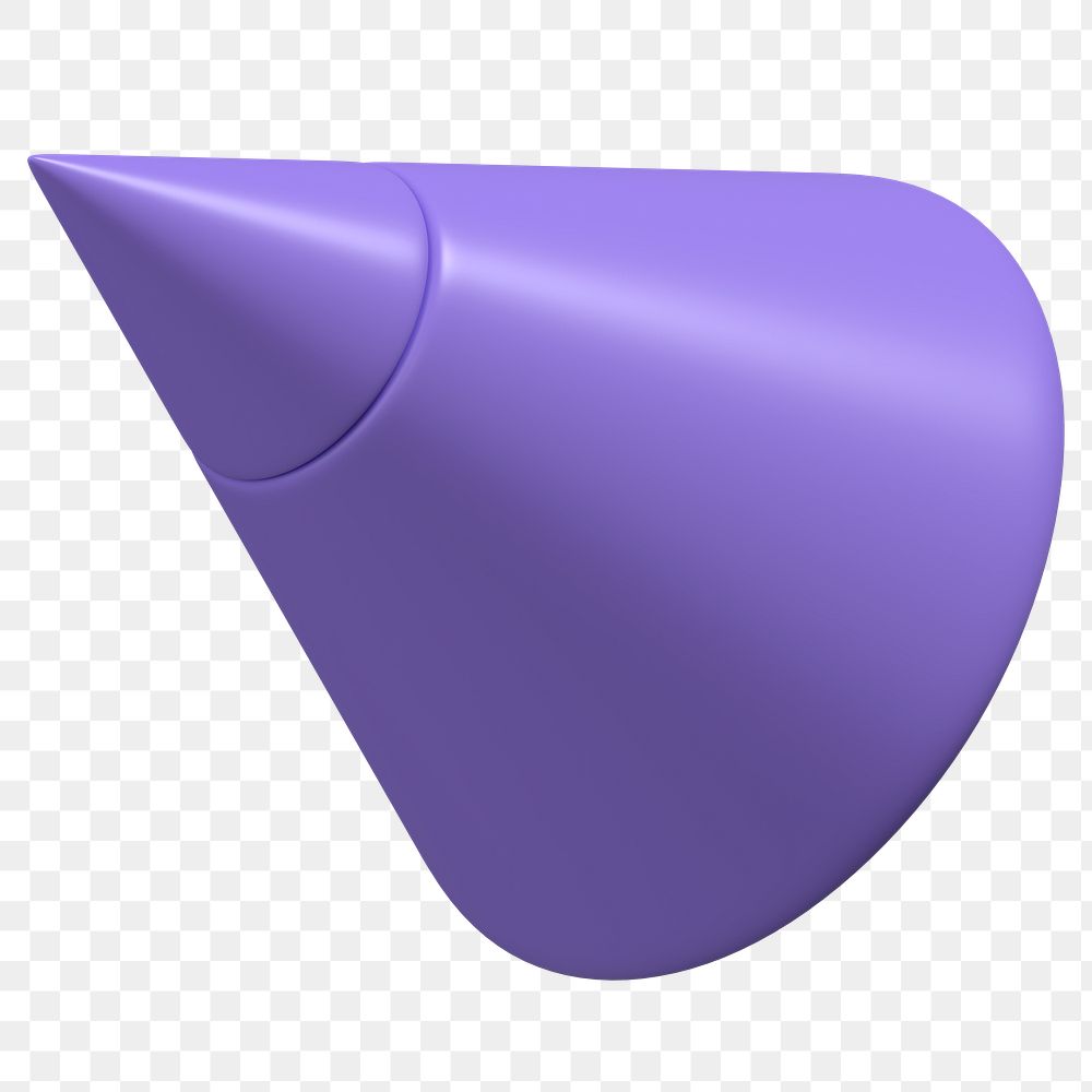 3D purple cone png, geometric clipart, transparent background