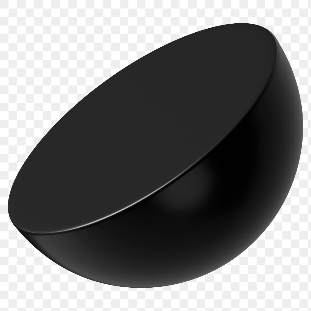 3D hemisphere png, black geometric clipart, transparent background