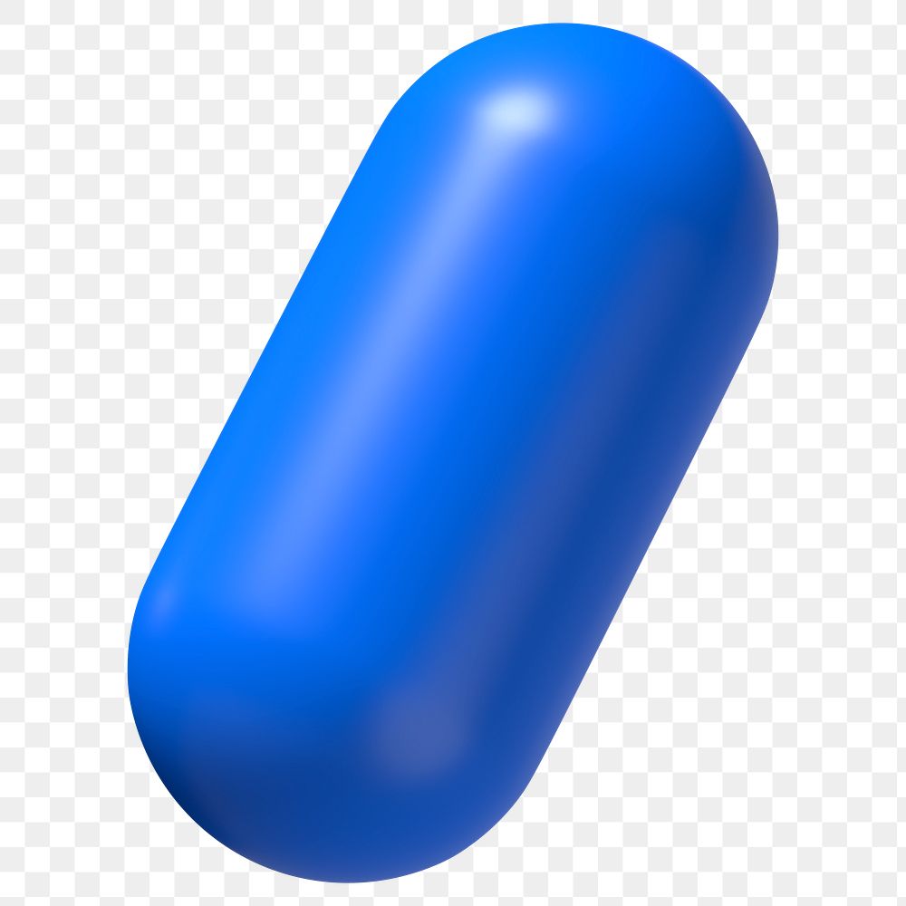 3D blue capsule png, geometric clipart, transparent background