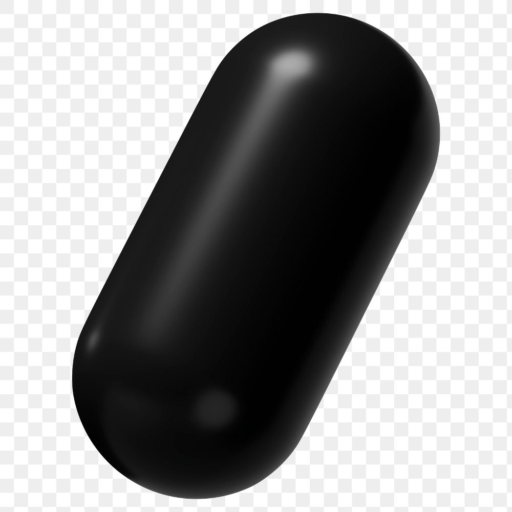 3D black capsule png, geometric clipart, transparent background