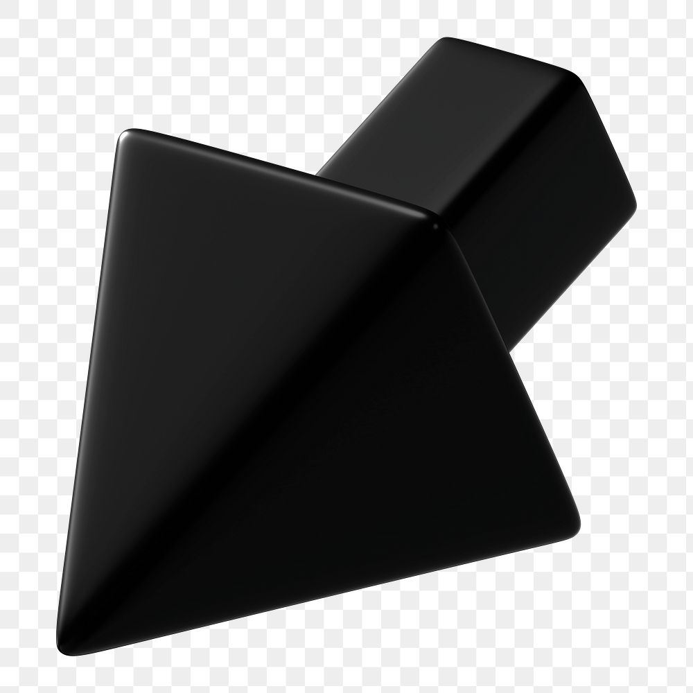 3D black cursor png, pointing clipart, transparent background