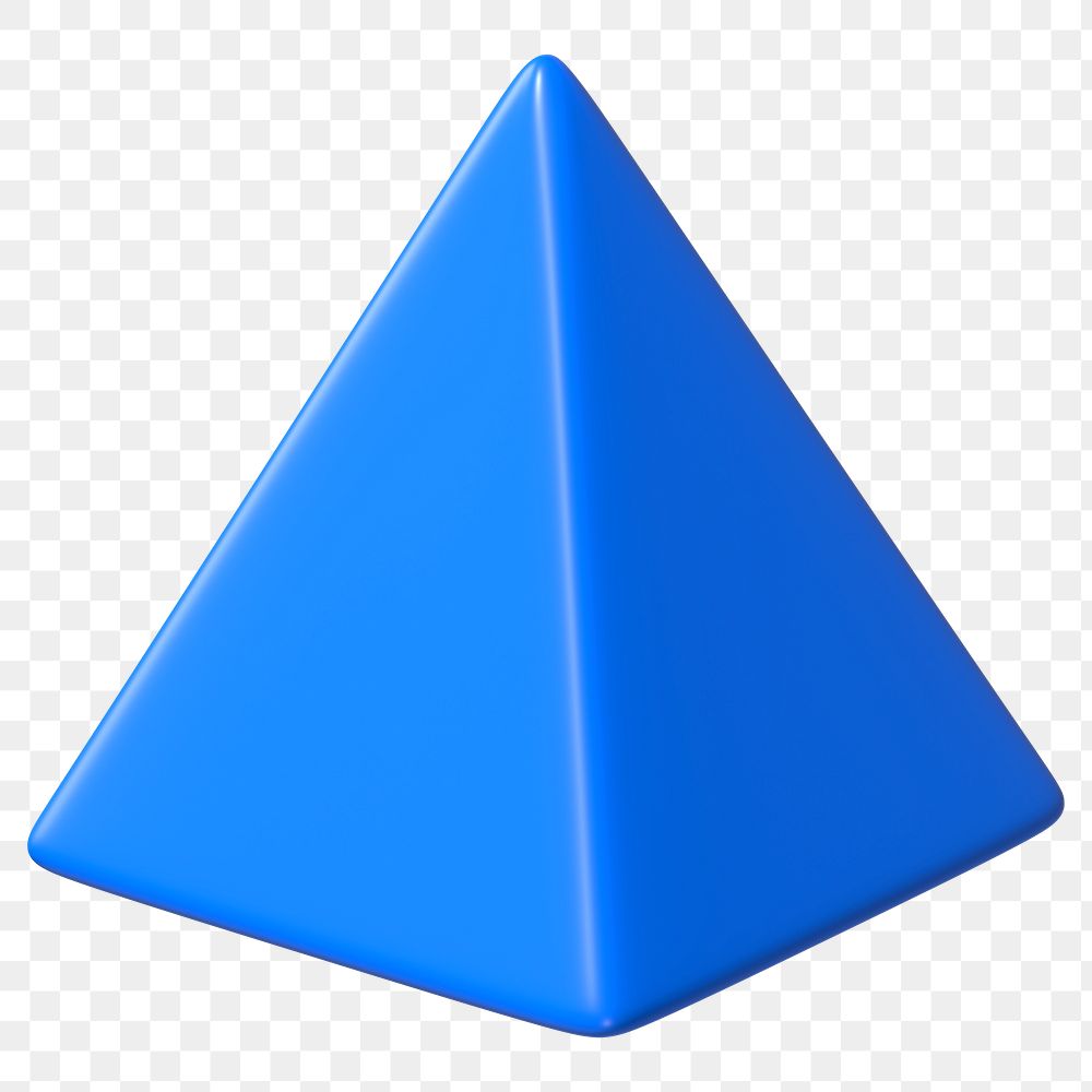 3D blue pyramid png, geometric shape clipart, transparent background