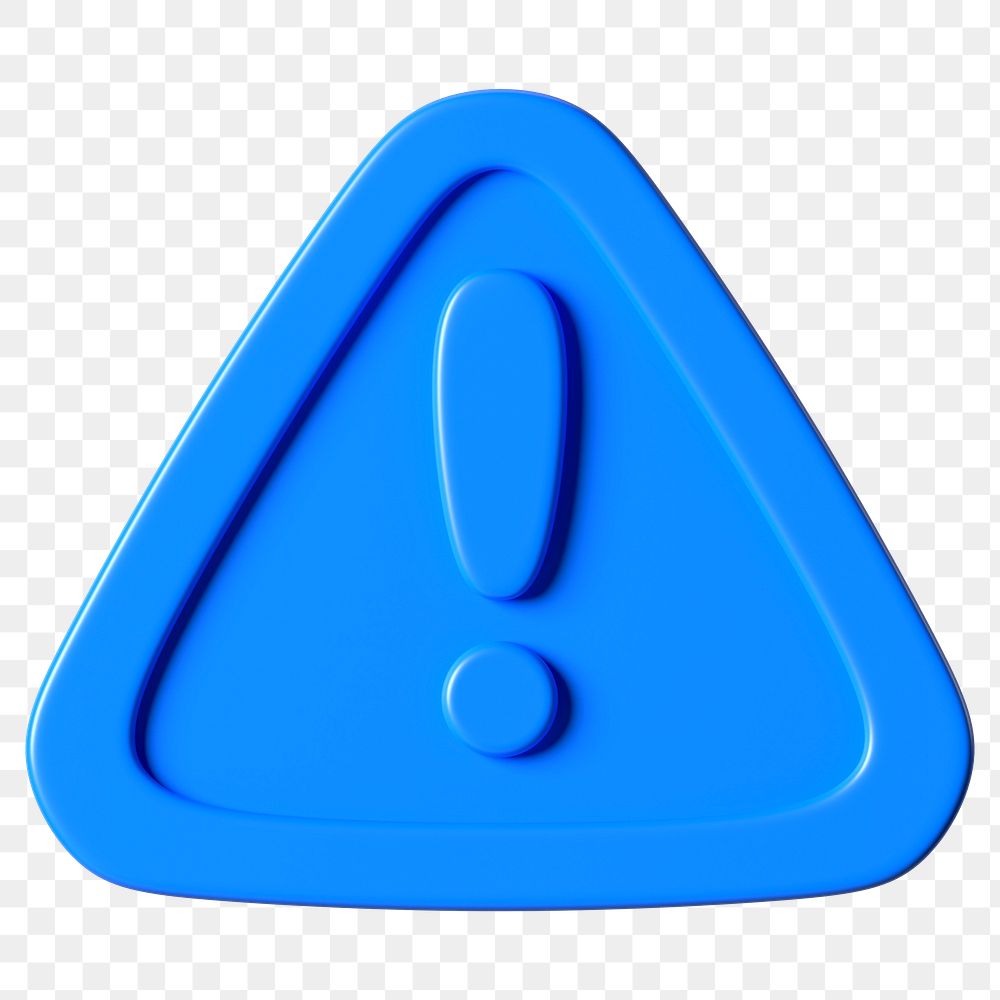 Blue warning sign png 3D sticker, transparent background 