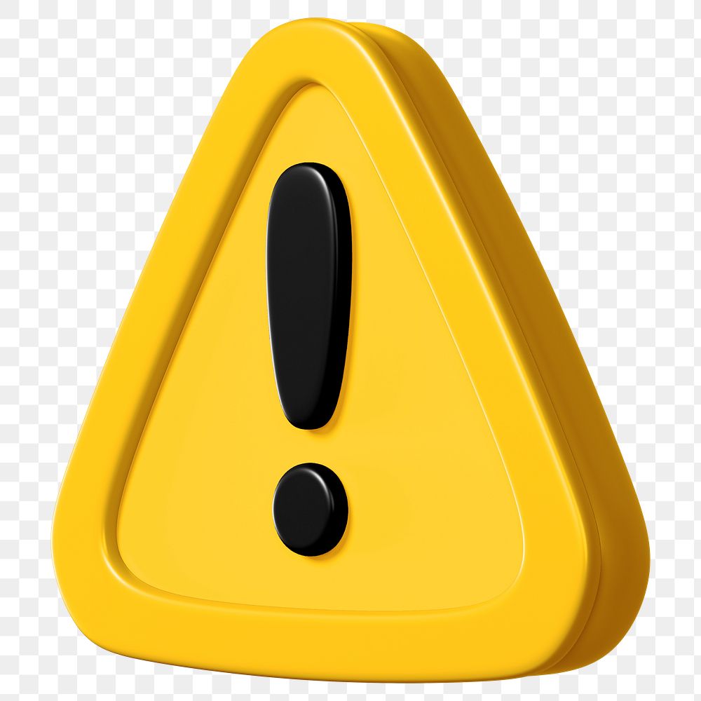 Yellow warning sign png 3D sticker, transparent background 