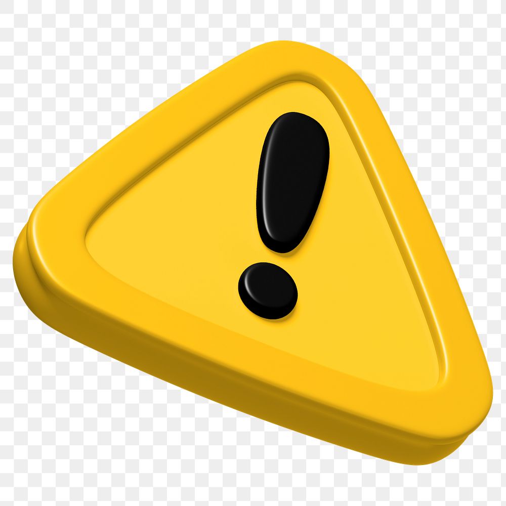 Tilted warning sign png 3D sticker, transparent background 