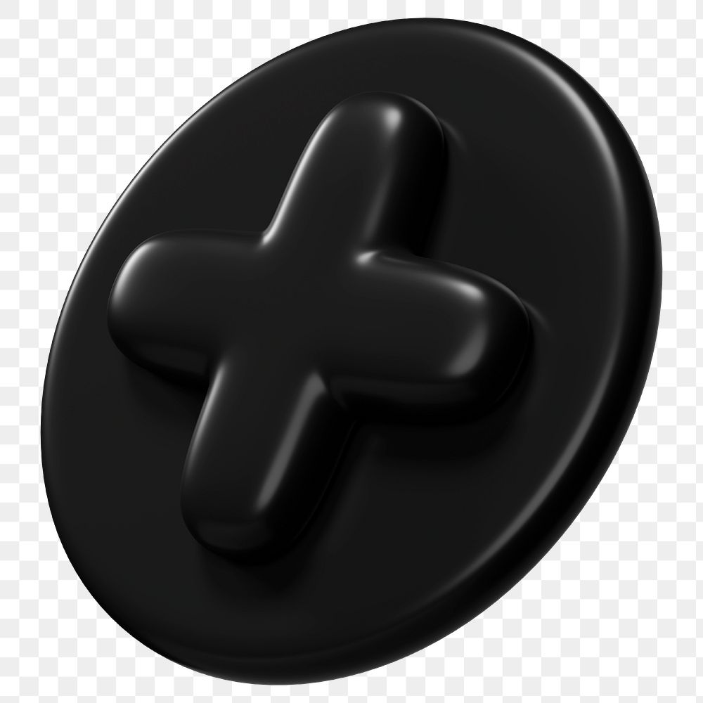 Black plus sign png 3D sticker, transparent background 