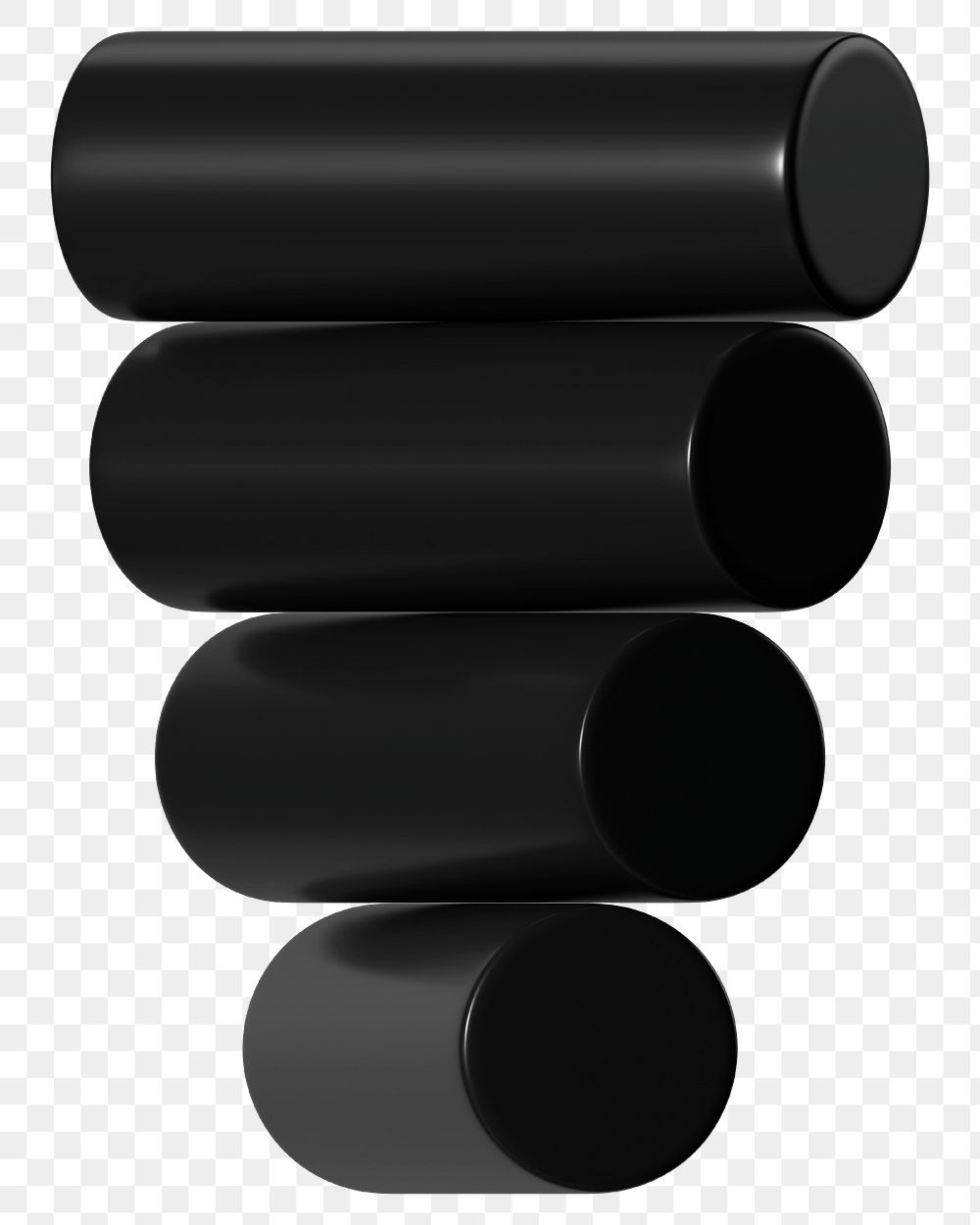 PNG 3D black geometric shape, stacked cylinders clipart, transparent background