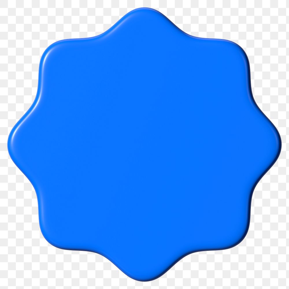 3D blue badge png starburst shape clipart, transparent background