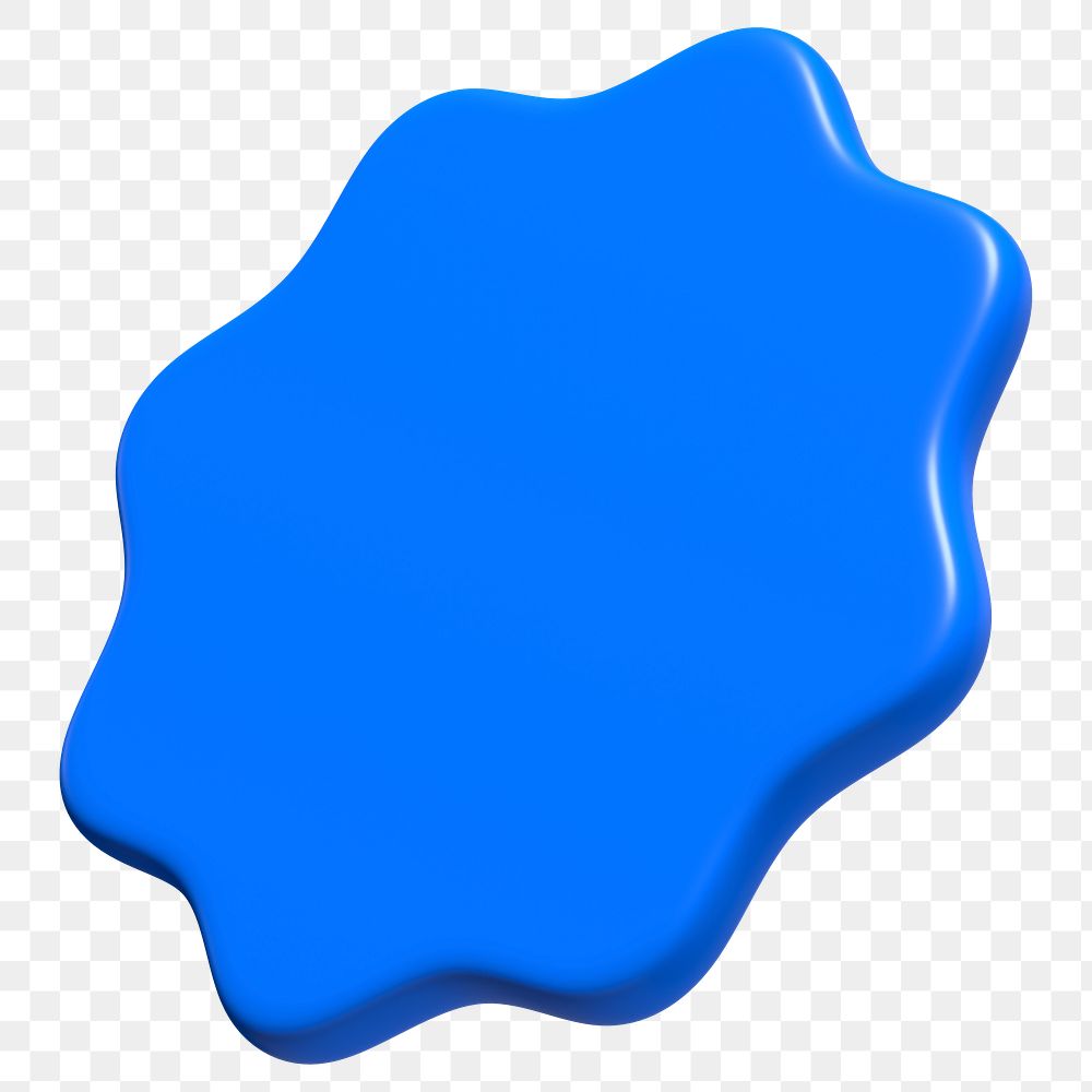3D blue badge png starburst shape clipart, transparent background