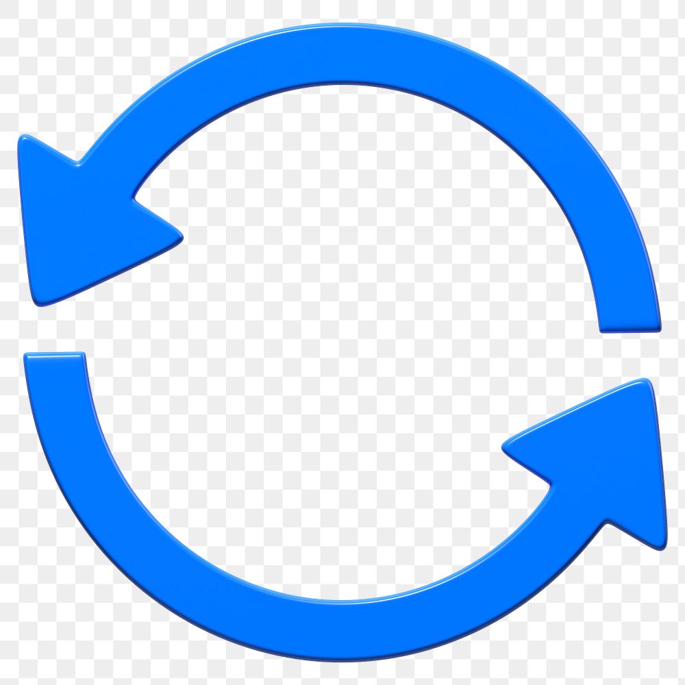 Blue refresh symbol png 3D sticker, transparent background 