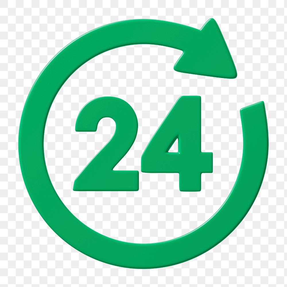 24 hrs sign png 3D sticker, transparent background 