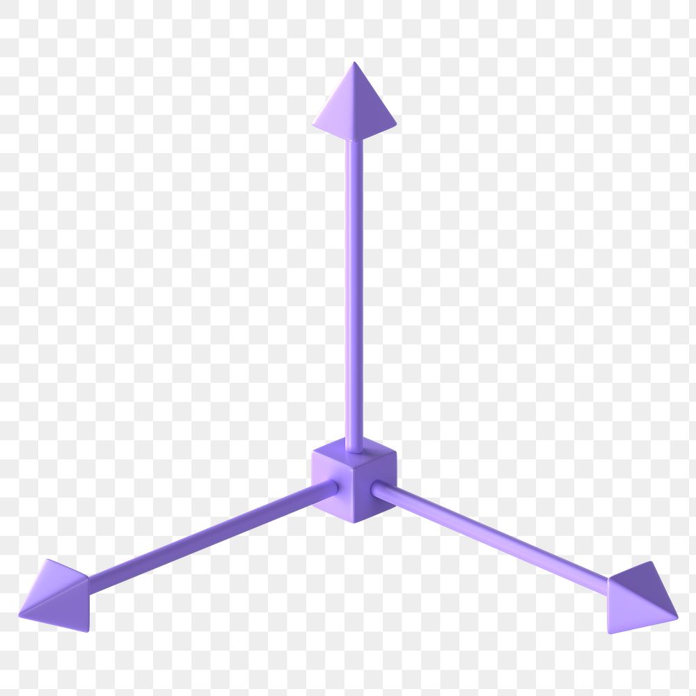 Png purple 3D arrow axis sticker, transparent background
