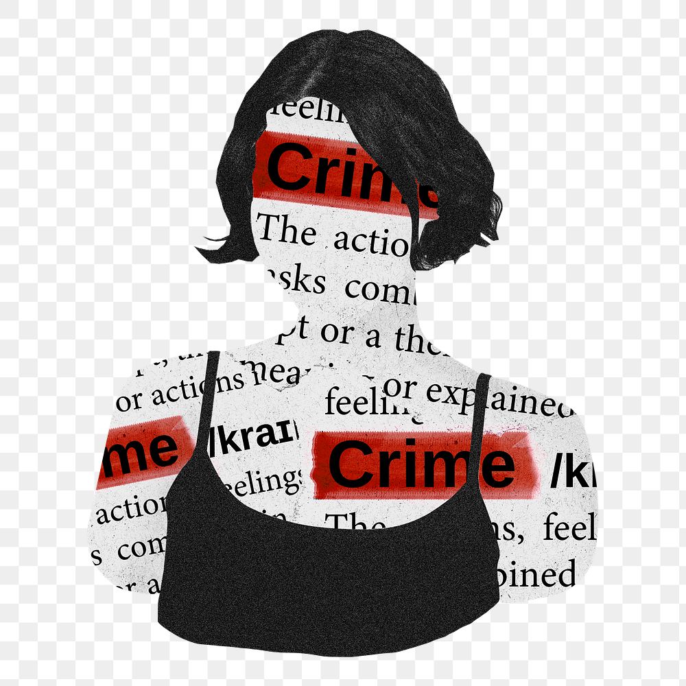 Hate crime png sticker, woman newspaper collage, transparent background