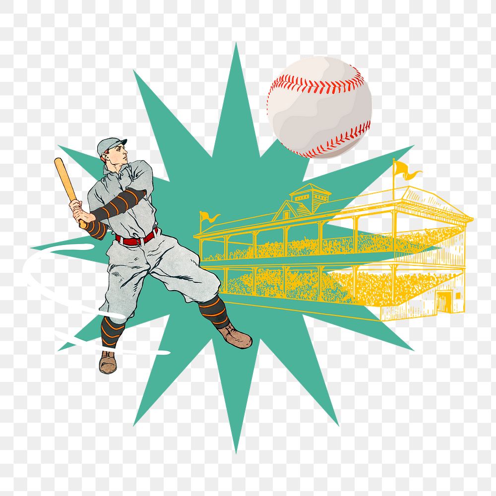 Baseball player png swinging bat sticker, sport remix, transparent background