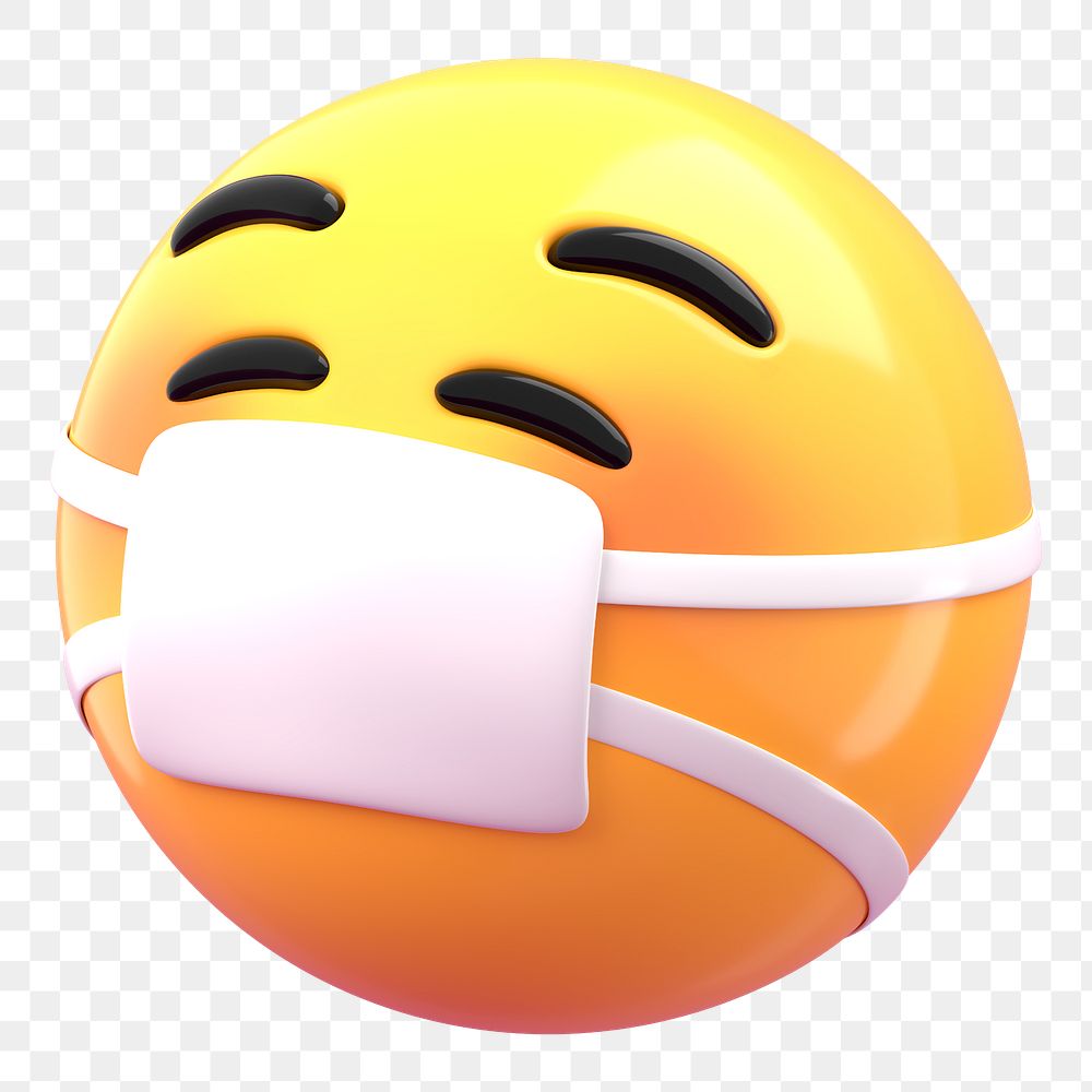 3D emoticon png wearing face mask sticker, transparent background