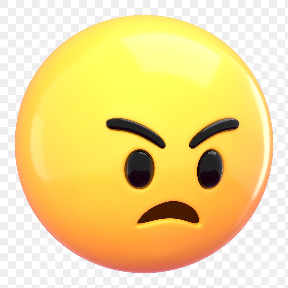 3D angry face png emoticon sticker, transparent background