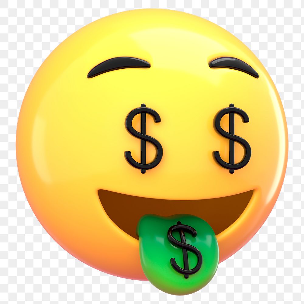 3D money-mouth png emoticon sticker, transparent background
