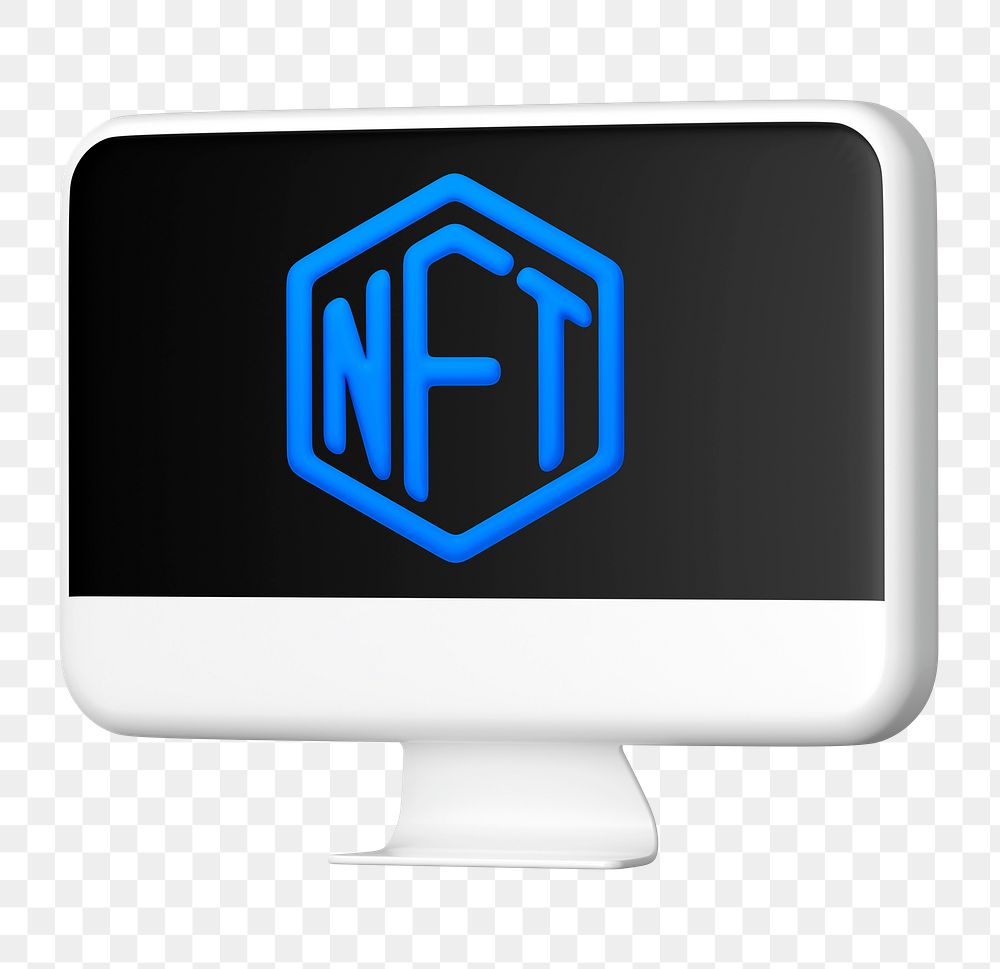 NFT computer screen png sticker, 3D rendering graphic, transparent background