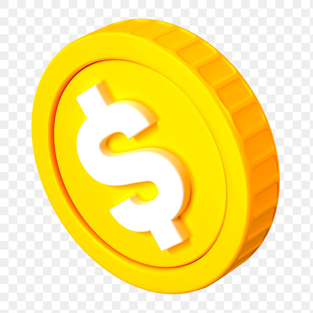 3D dollar coin png sticker, money, finance graphic, transparent background