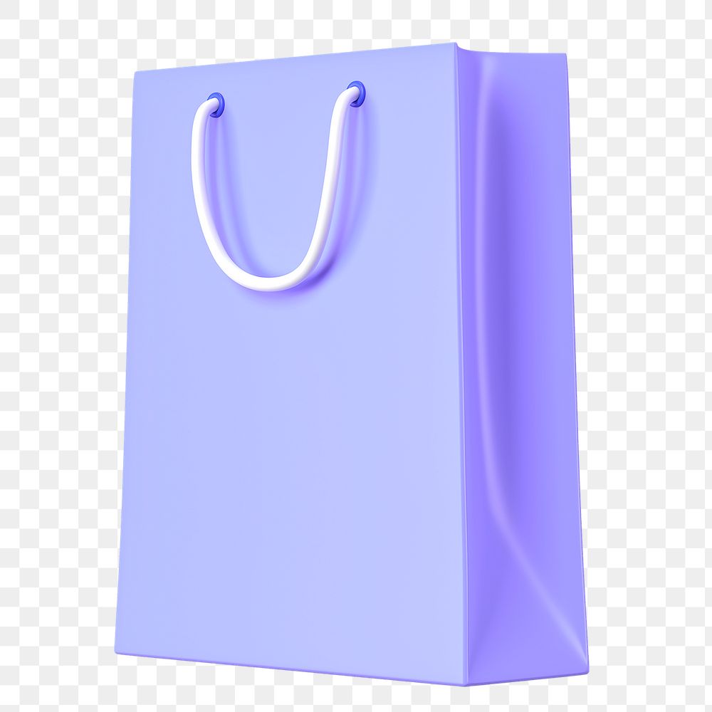 PNG 3D purple shopping bag sticker, transparent background