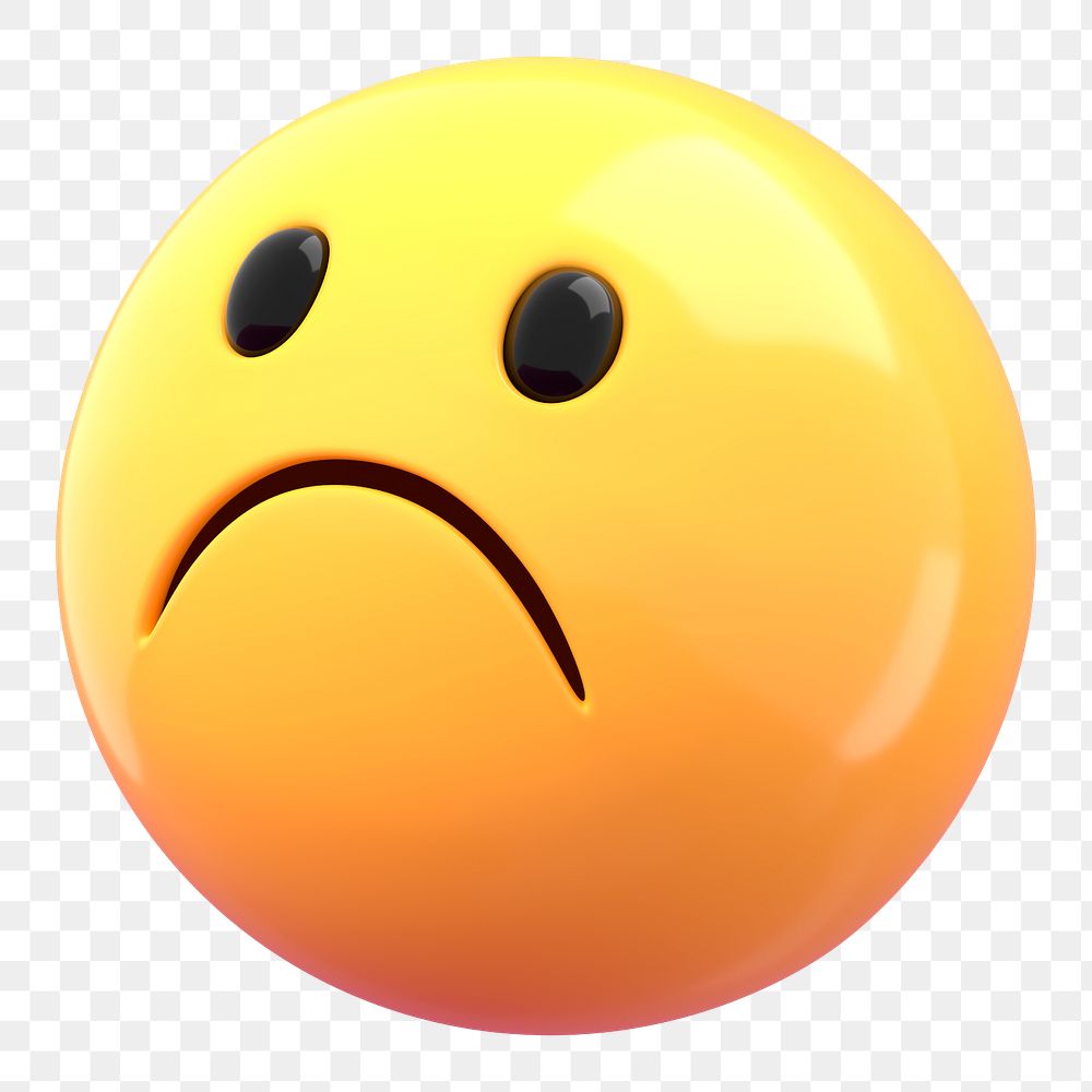 3D frowning emoticon png sticker, transparent background