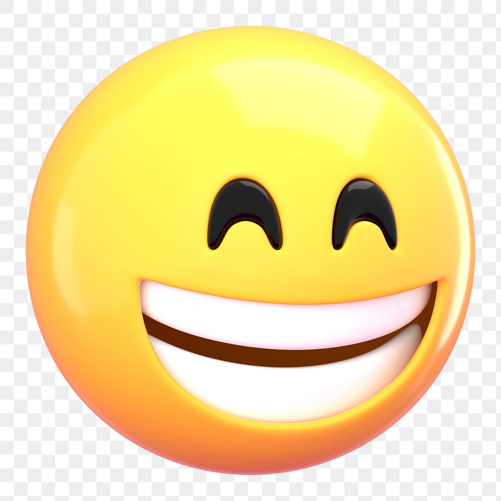 3D emoticon png grinning smile sticker, transparent background