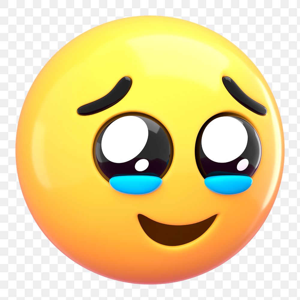 PNG 3D crying emoticon, hold back tears face sticker, transparent background