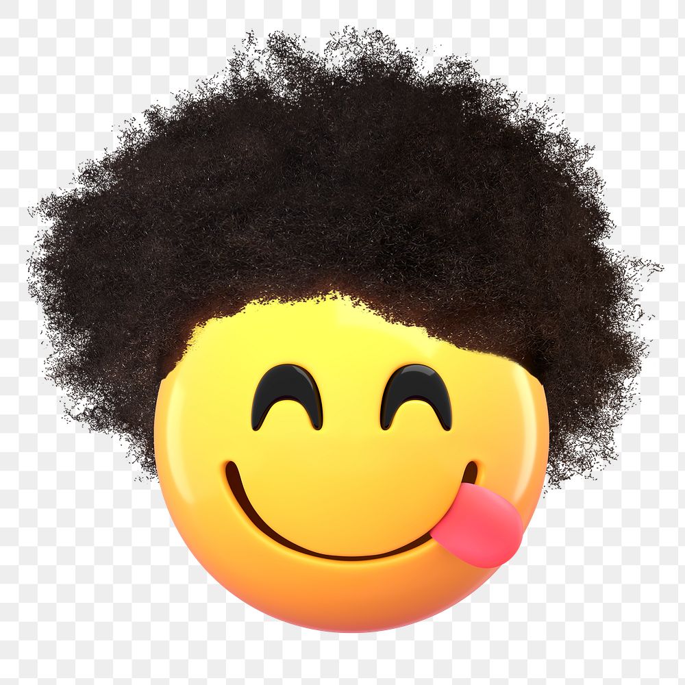 3D afro emoticon png yummy face sticker, transparent background