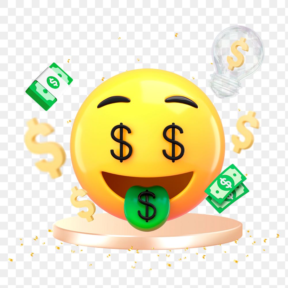Money-mouth face png 3D emoticon, growing revenue business graphic, transparent background