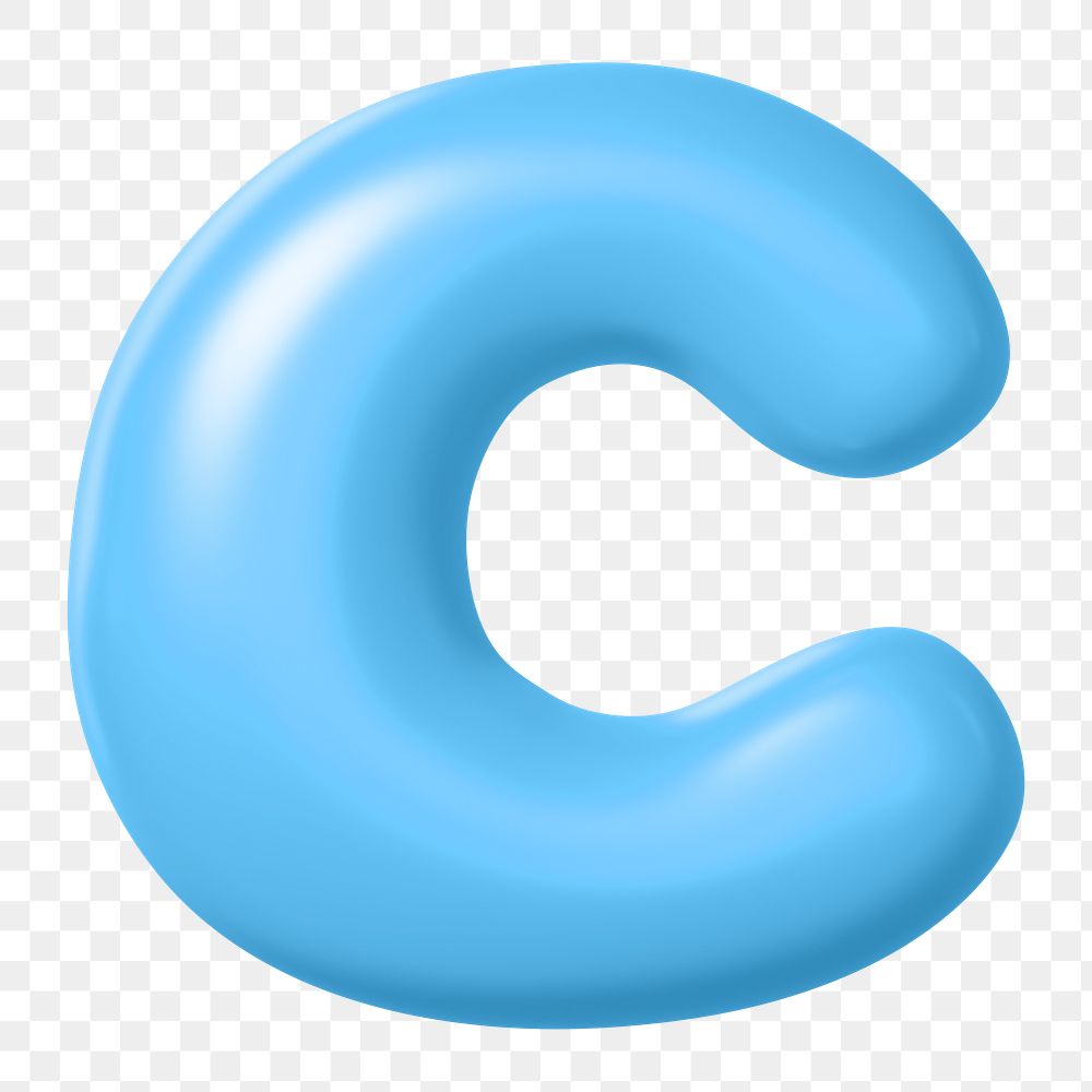 3D C letter png blue balloon English alphabet sticker, transparent background