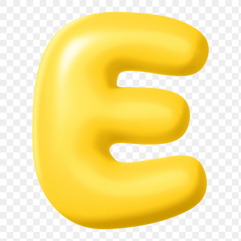 3D E letter png, yellow balloon English alphabet sticker, transparent background