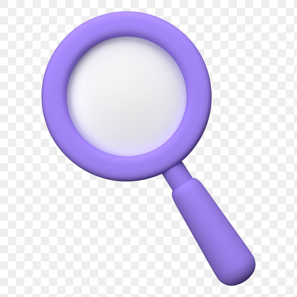 Purple magnifying glass png 3D icon sticker, transparent background