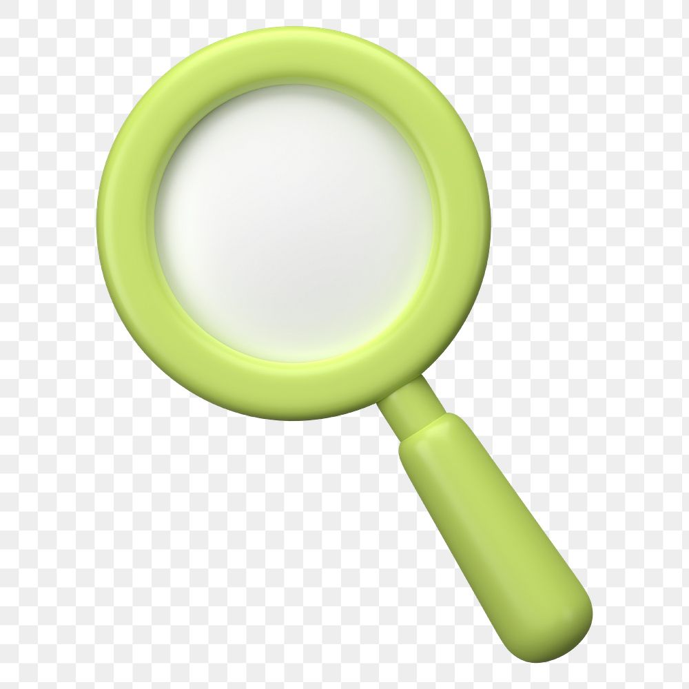 Green magnifying glass png 3D icon sticker, transparent background