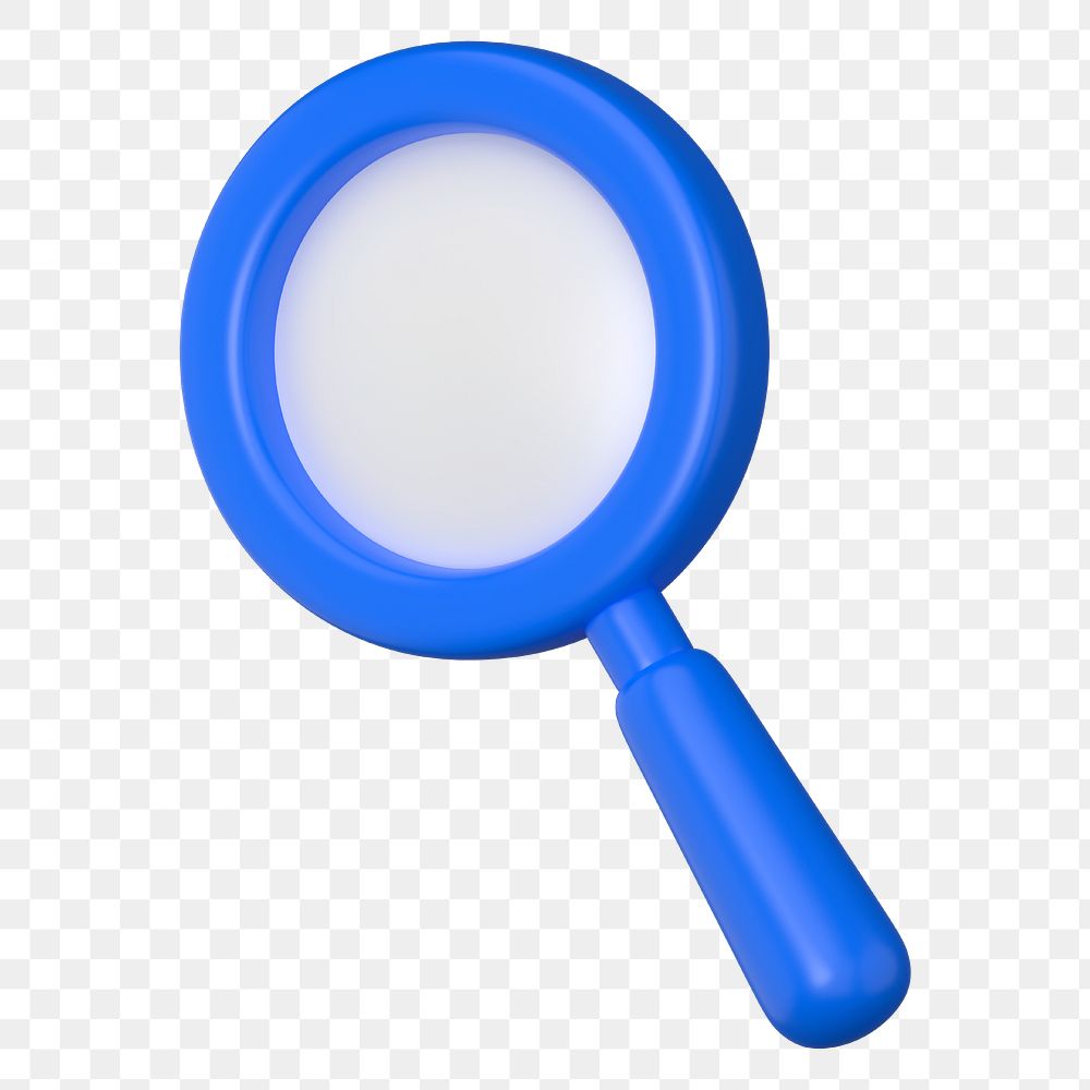 Blue magnifying glass png 3D icon sticker, transparent background