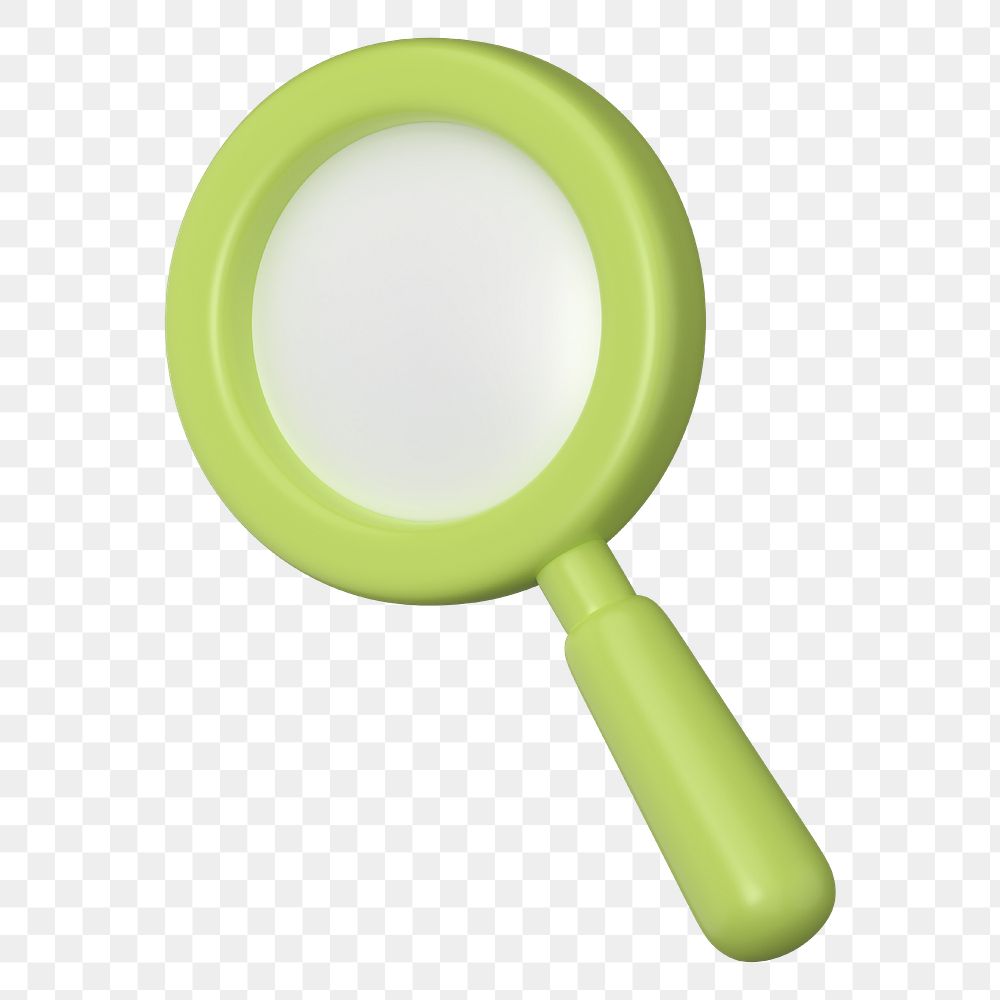 Green magnifying glass png 3D icon sticker, transparent background