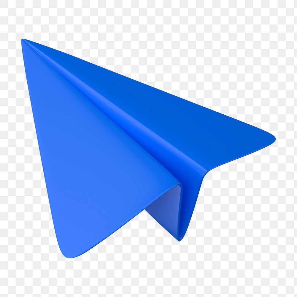 Blue paper plane png 3D icon sticker, transparent background