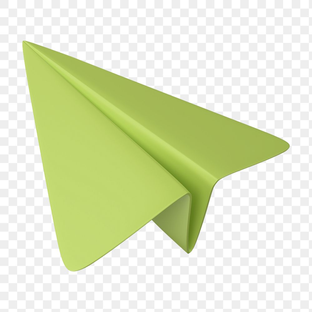 Green paper plane png 3D icon sticker, transparent background