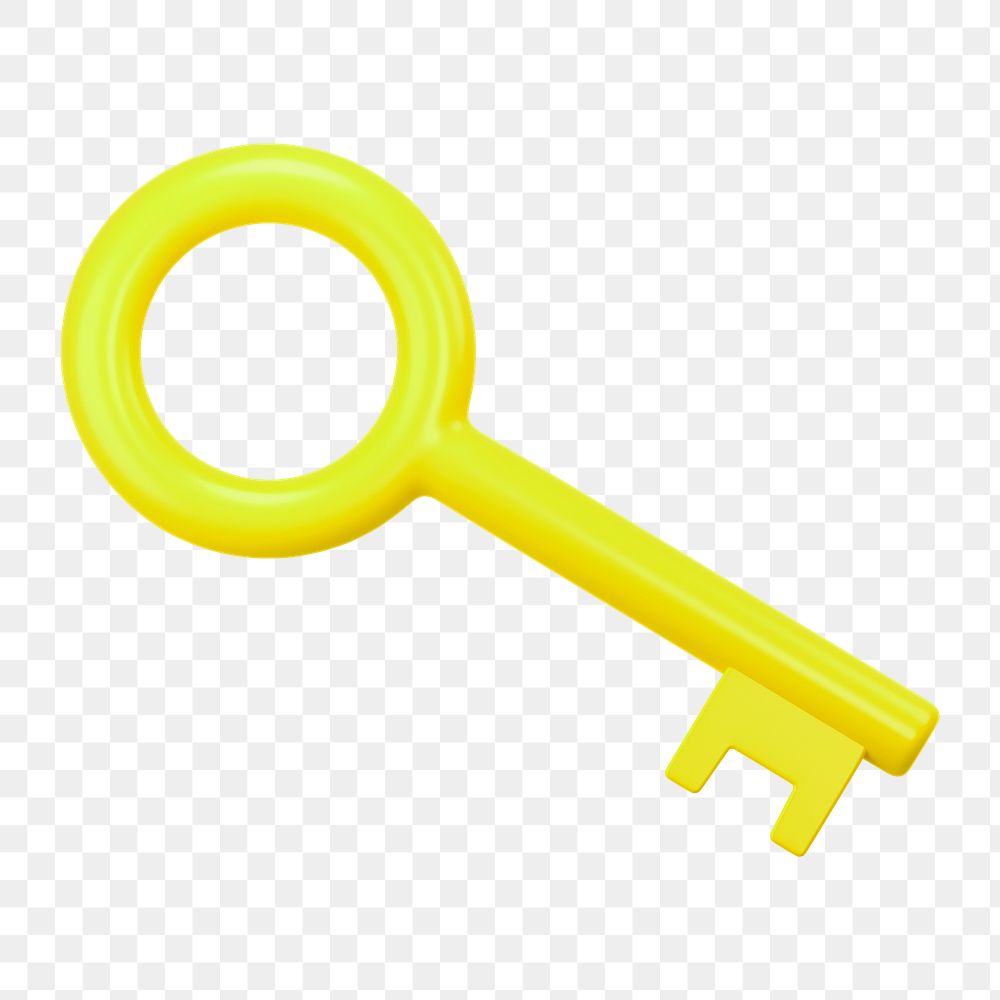 Gold key png sticker, 3D rendering graphic, transparent background