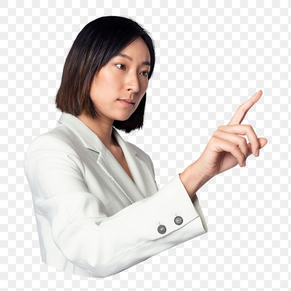 Asian businesswoman png tapping finger, transparent background