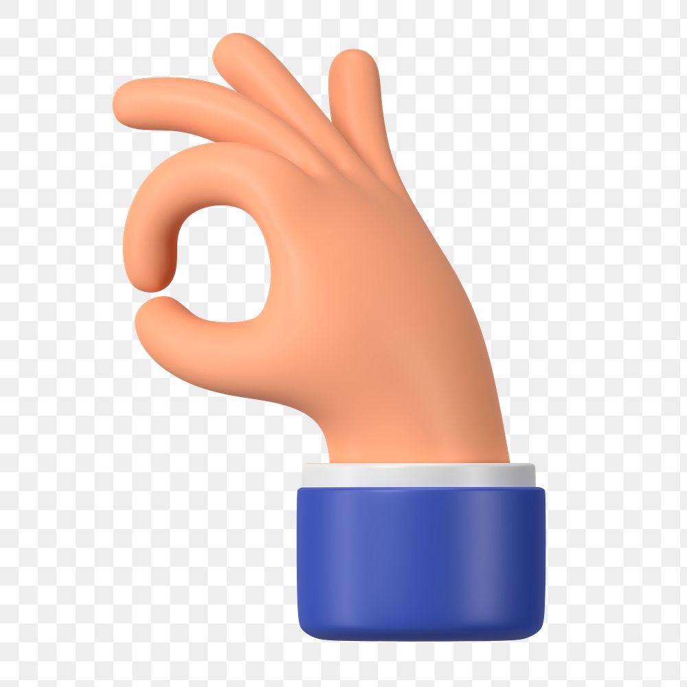 Businessman's OK hand png sticker, 3D gesture illustration, transparent background