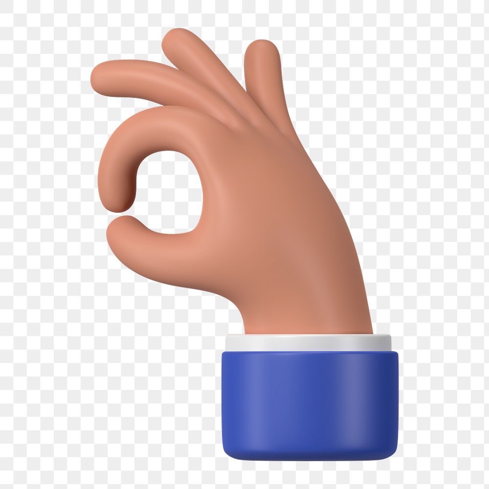 Businessman's OK hand png sticker, 3D gesture illustration, transparent background