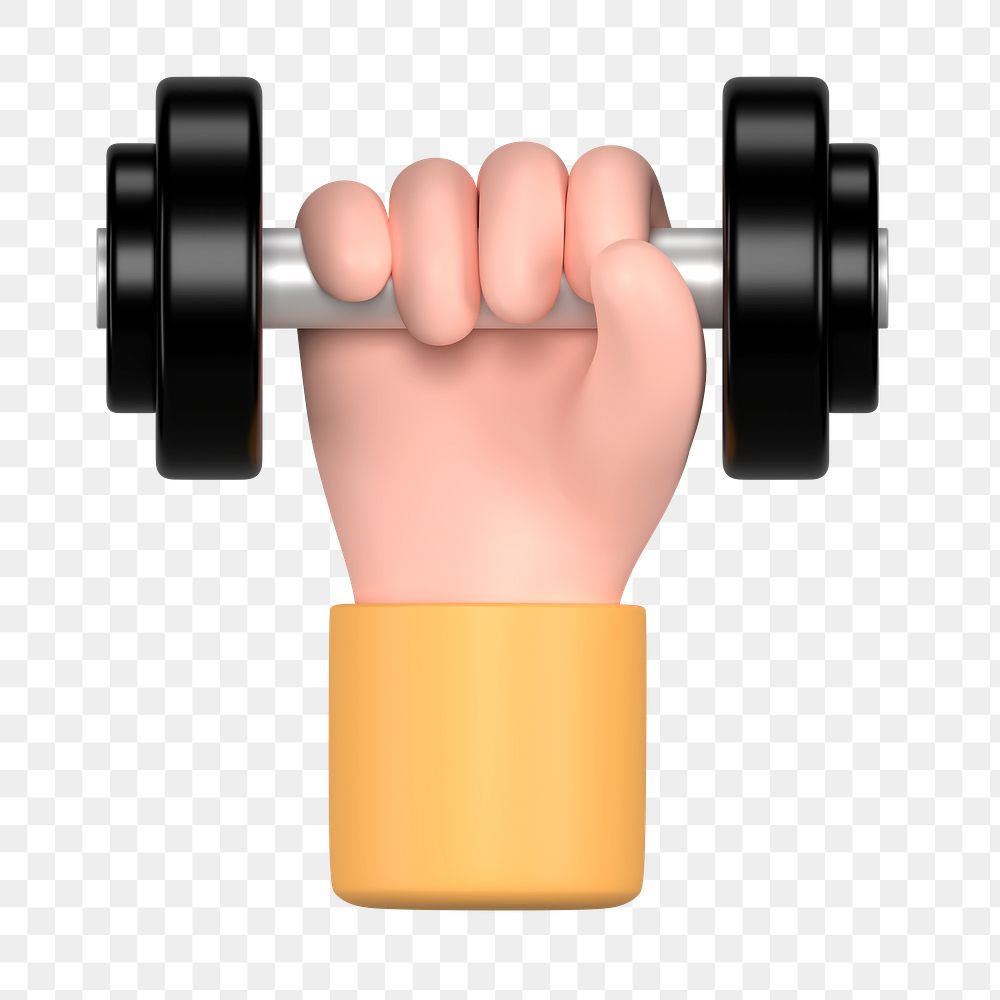 Hand lifting dumbbell png sticker, 3D fitness graphic, transparent background