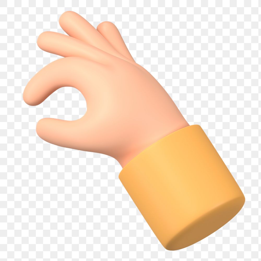 Hand picking png something up gesture, 3D illustration, transparent background