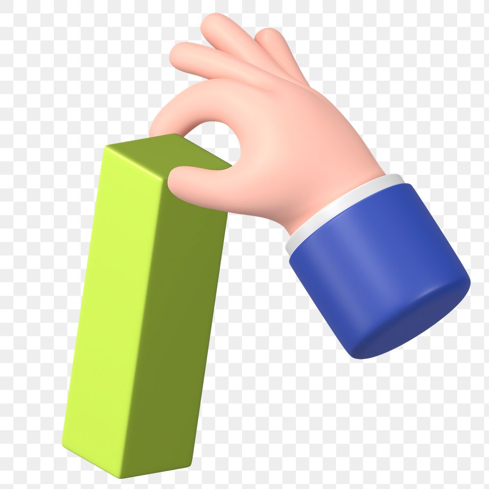 Hand holding png green block, 3D business graphic, transparent background