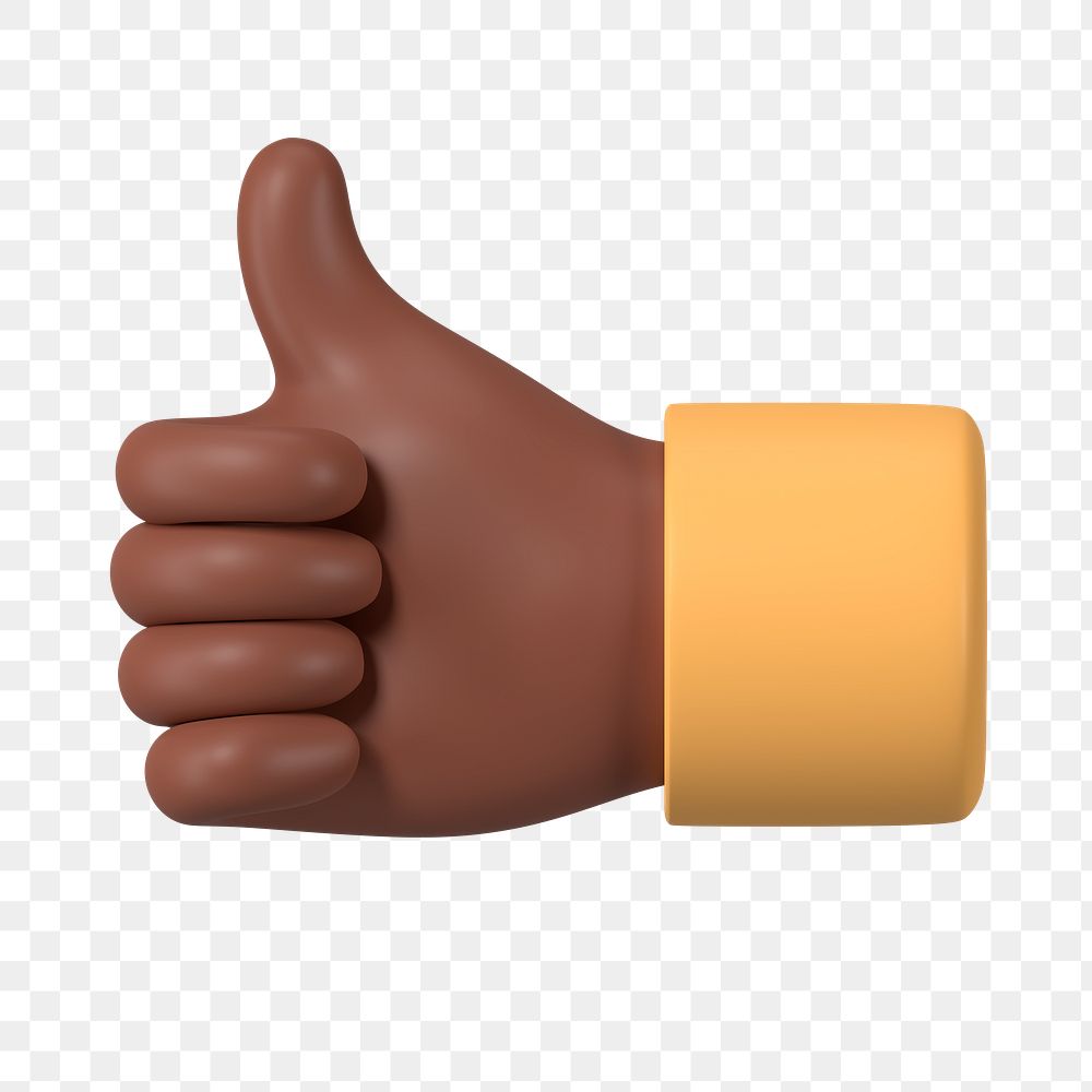 Black thumbs up png, hand gesture in 3D design, transparent background