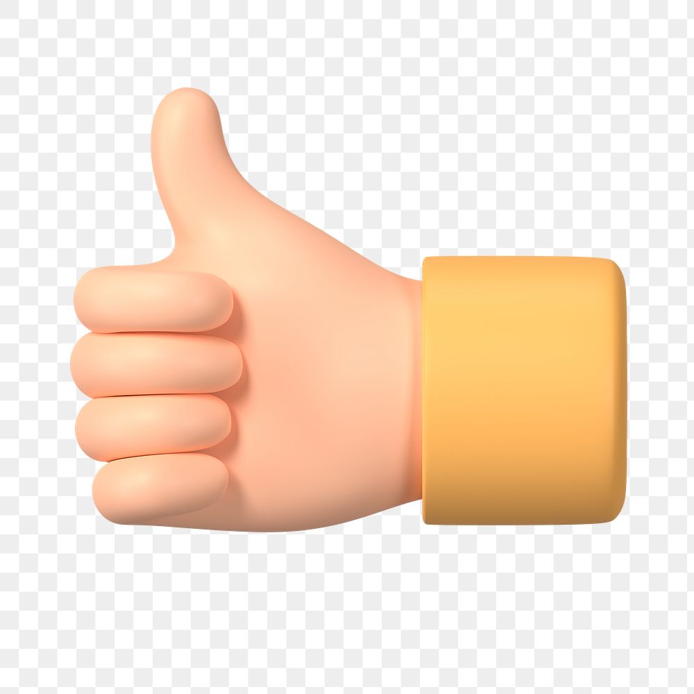 Thumbs up hand png gesture, 3D illustration, transparent background