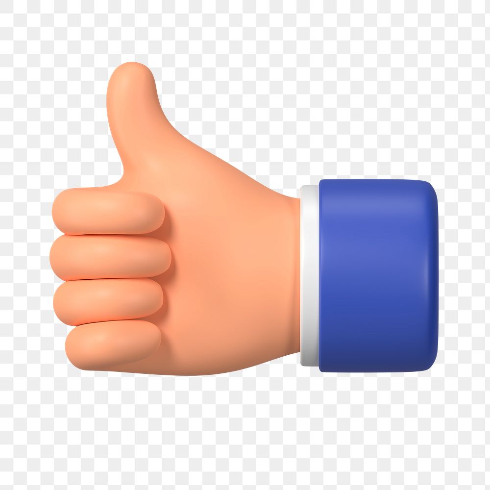 Thumbs up hand gesture png sticker, 3D illustration, transparent background