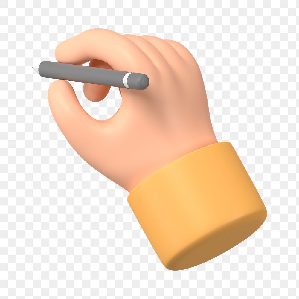 3D hand holding png pencil, gesture illustration, transparent background