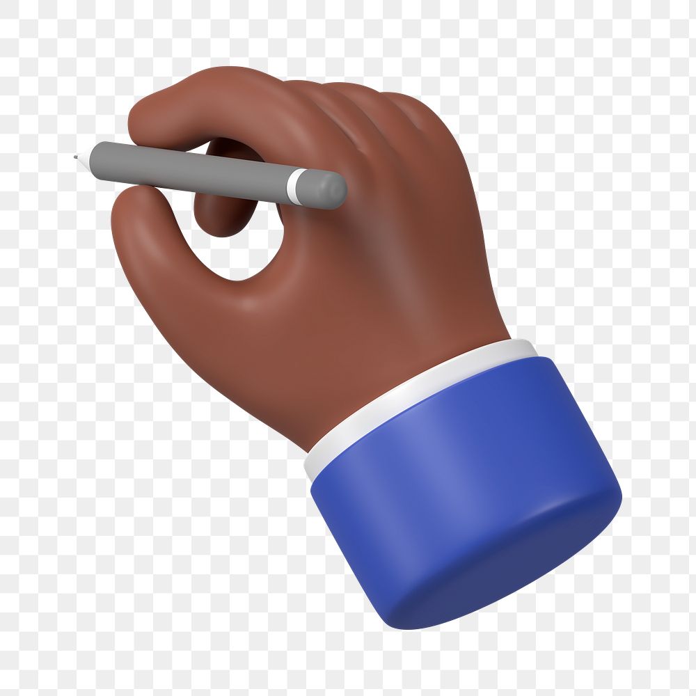 Businessman's png hand holding pencil, 3D illustration, transparent background