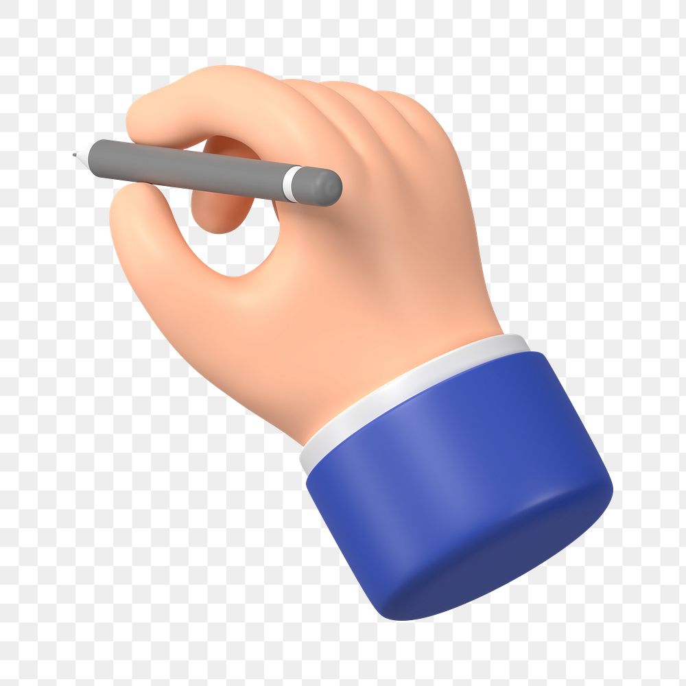 Businessman's png hand holding pencil, 3D illustration, transparent background